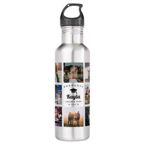 Modern Graduation Photo Collage Instagram Cool Stainless Steel Water Bottle