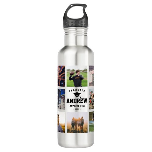 Modern Graduation Photo Collage Instagram Cool Stainless Steel Water Bottle