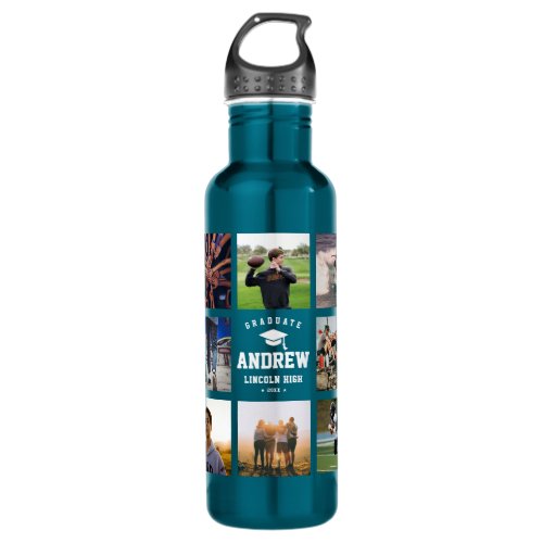 Modern Graduation Photo Collage Instagram Cool Stainless Steel Water Bottle