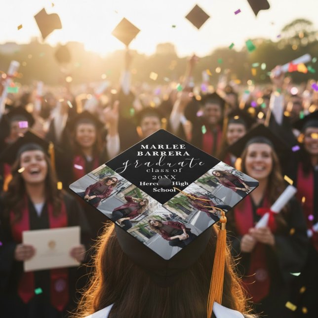 Modern Graduation Photo Collage Name Class Year Cap Topper (Creator Uploaded)