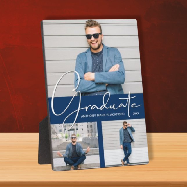 Modern Graduation Photo Collage Navy Blue Plaque (Creator Uploaded)