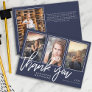 Modern Graduation Photo Collage Navy Blue Thank You Card