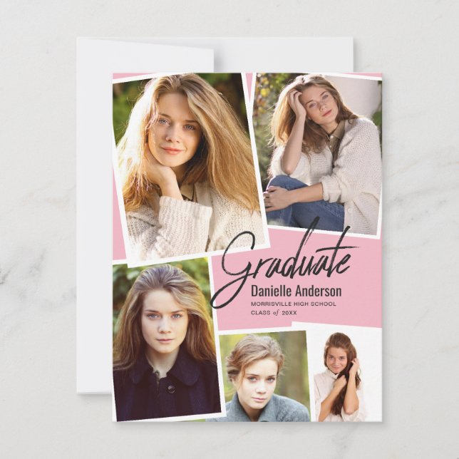 Modern Graduation Photo Collage Party Announcement (Front)