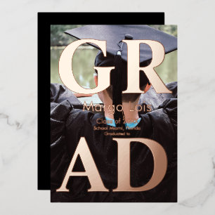 Modern Graduation Photo Gold Bold Pressed  Foil Invitation