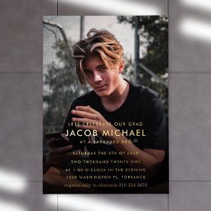 Modern Graduation Photo Gold Foil Invitation