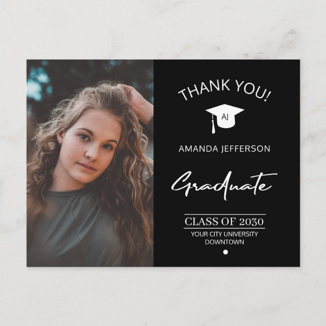 Modern graduation photo graduate thank you postcard (Front)