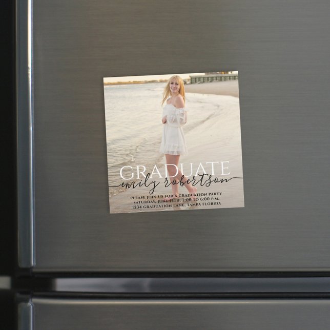 Modern Graduation Photo Magnetic Template (Senior announcement magnetic card with clean styling.)