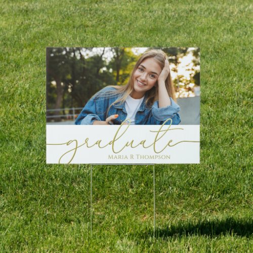 Modern Graduation Photo Minimalist Gold Yard Sign