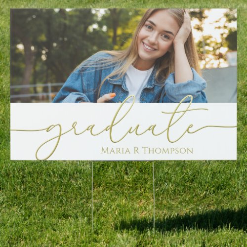 Modern Graduation Photo Minimalist Gold Yard  Sign