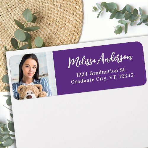 Modern Graduation Photo Purple Return Address Label