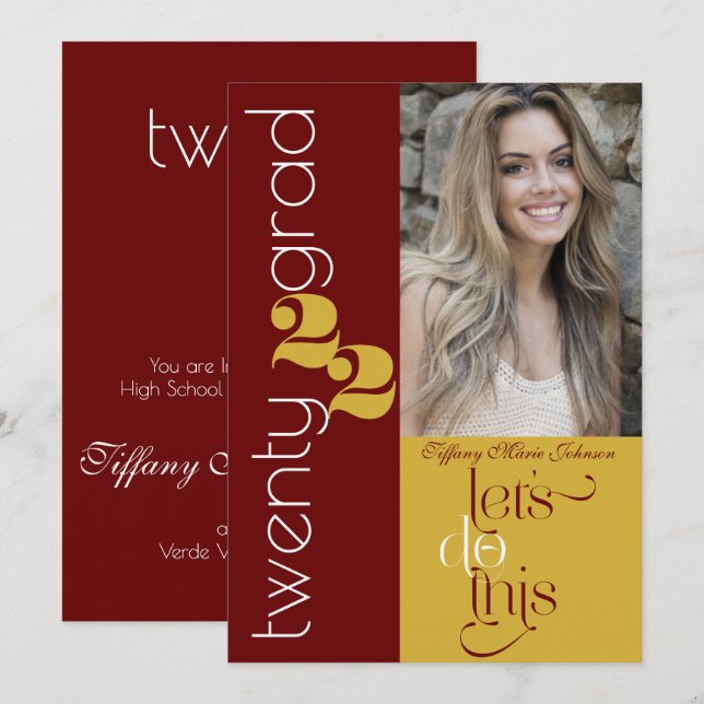 Modern Graduation Photo School Colors Invitation (Front/Back)