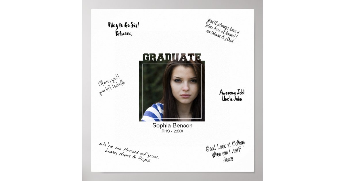Modern Graduation Photo Signature Message Mat Poster Zazzle Com