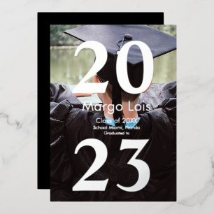 Modern Graduation Photo Silver Bold Pressed  Foil Invitation