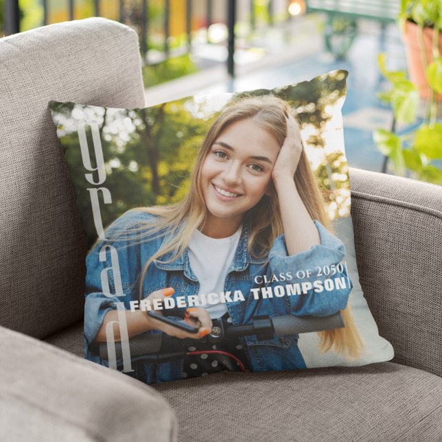 Modern Graduation Photo Template Custom  Throw Pillow (Graduation photo keepsake custom throw pillow)