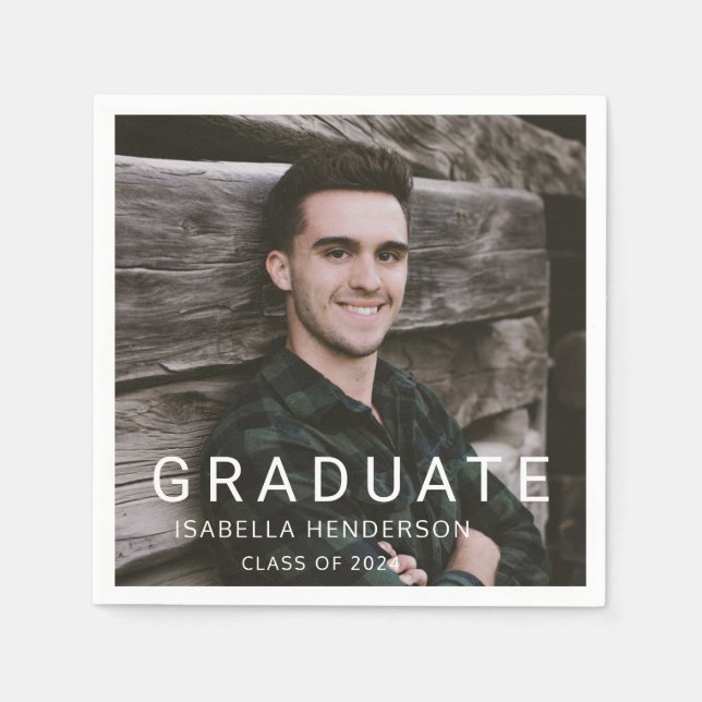 Modern Graduation Photo Typography Napkins (Front)