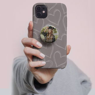 Modern Graduation Photo White Script Custom  PopSocket