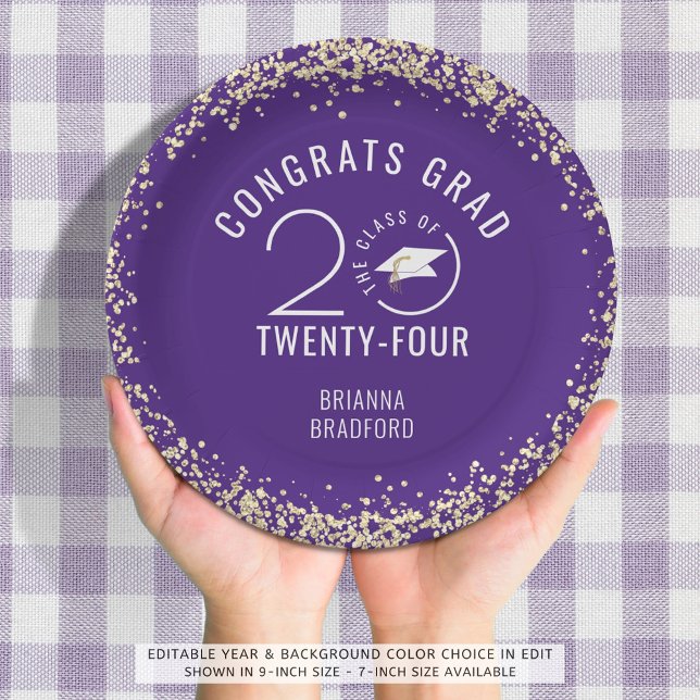 Modern Graduation Purple Faux Gold Glitter Paper Plates (Creator Uploaded)