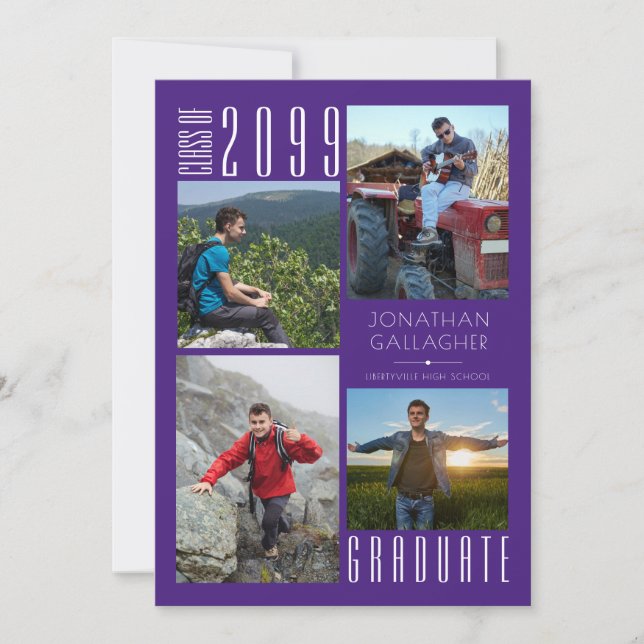 Modern Graduation Purple Four Photo Collage Announcement (Front)
