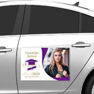 Modern Graduation Purple White Swirl Car Magnet