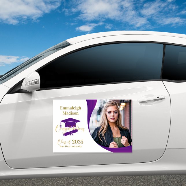 Modern Graduation Purple White Swirl Car Magnet (Creator Uploaded)