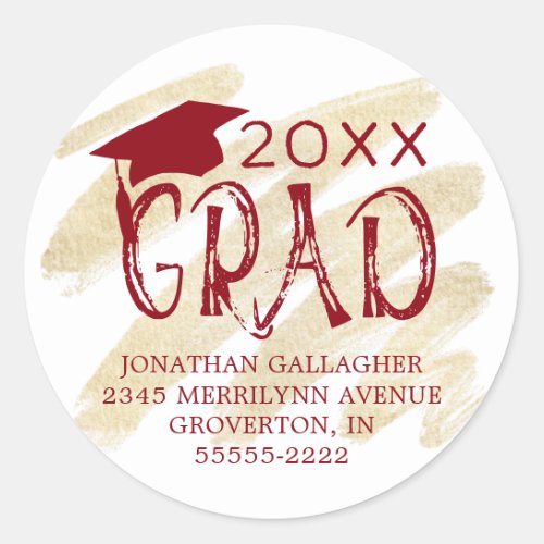 Modern Graduation Red GRAD Return Address Classic Round Sticker