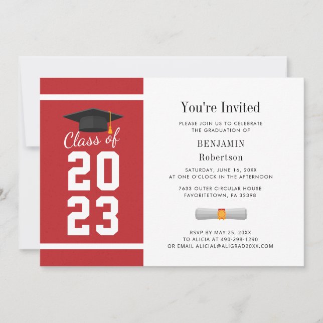 Modern Graduation Red White Grad Photo 2024 Party Invitation (Front)
