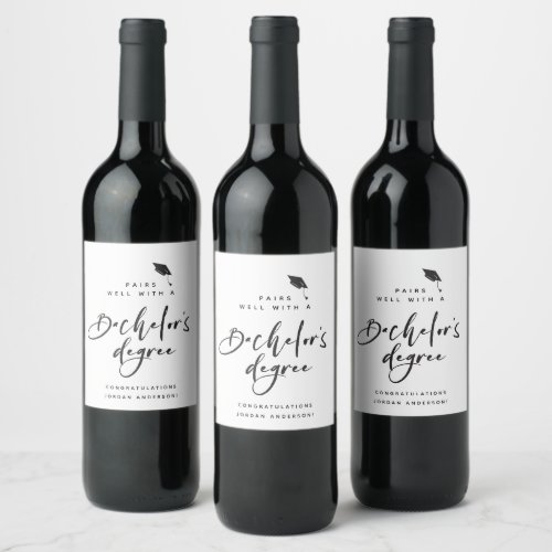 Modern Graduation Script Bachelor Congrats Grad Wine Label