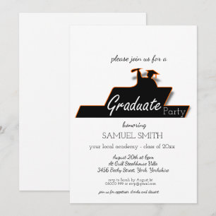 Modern Graduation Script Black & White Scroll  Invitation