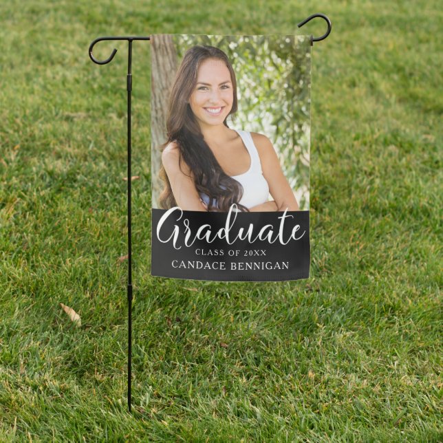 Modern Graduation Script CONGRATS GRAD Photo Garde Garden Flag (In SItu)