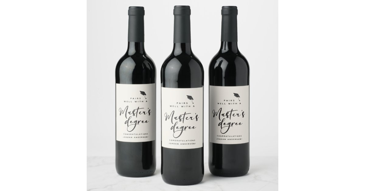 Modern Graduation Script Congrats Master's Degree Wine Label | Zazzle