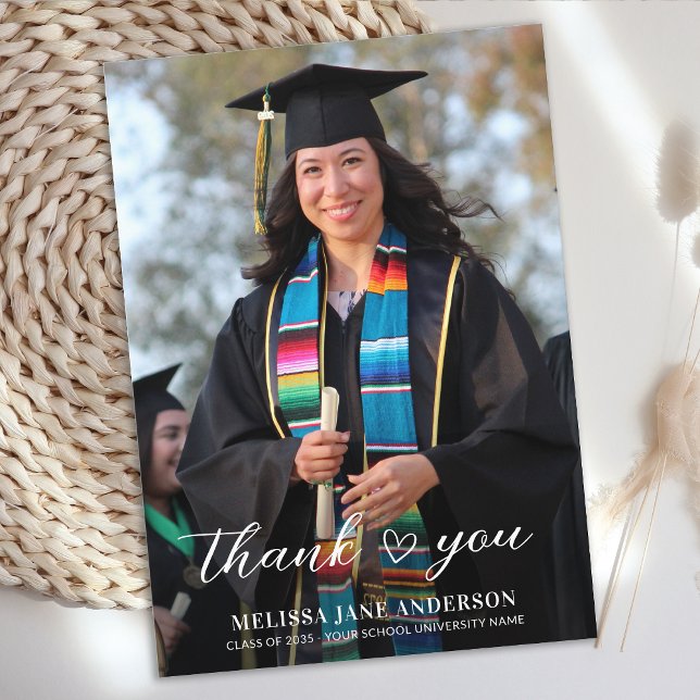 Modern Graduation Simple Custom Graduate Photo Thank You Card (Creator Uploaded)