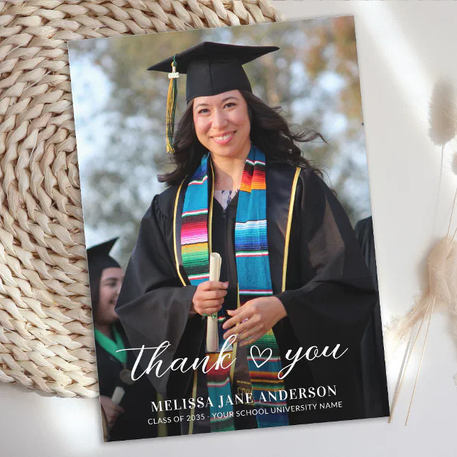 Modern Graduation Simple Custom Graduate Photo Thank You Card | Zazzle