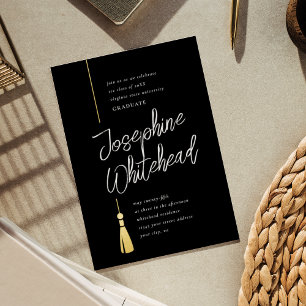 Modern Graduation Tassel Black Elegant Foil Invitation