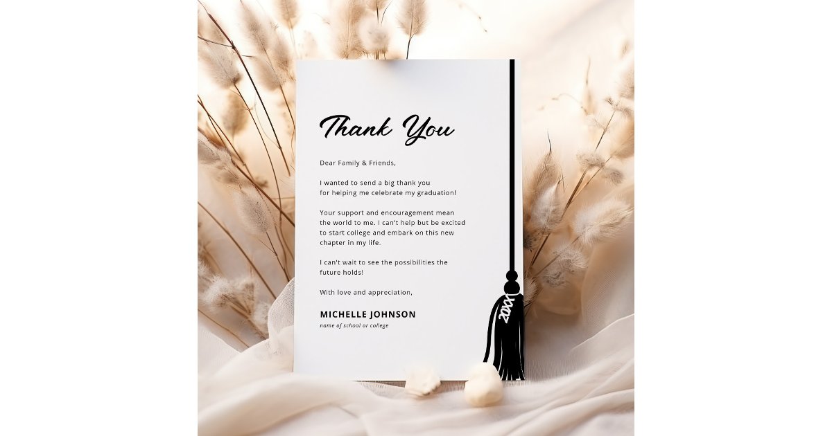 Modern Graduation Tassel Thank You Card | Zazzle