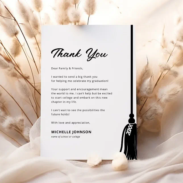Modern Graduation Tassel Thank You Card | Zazzle