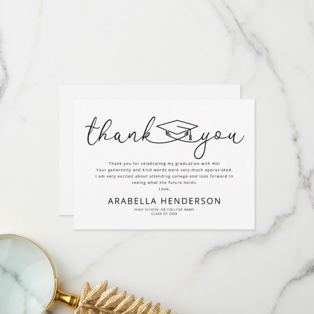 what to say in a grad party thank you card Amazon.com : Hello Love Goods Graduation Thank You Cards Personalized with  Name and School, 5.5x4.25 Black and White Flat Thank You Note Cards with  Envelopes : Office Products main image 1