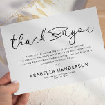 Modern Graduation Thank You Card<br><div class="desc">Thank your family and friends for their love and support with a stylish graduation thank you card! Featuring a simple plain white background with the words "thank you" in a modern script font that incorporates a mortarboard cap, your card will include the grad's name, school, and year as well as...</div>