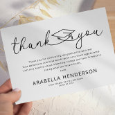 Simple Script graduation photo thank you message Card | Zazzle