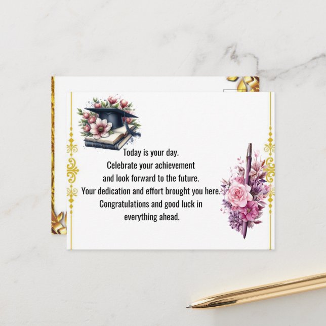 Modern Graduation Thank You Card Elegant Class of  (Front/Back In Situ)