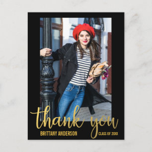 Modern Graduation Thank You Gold (Blank Back) Postcard