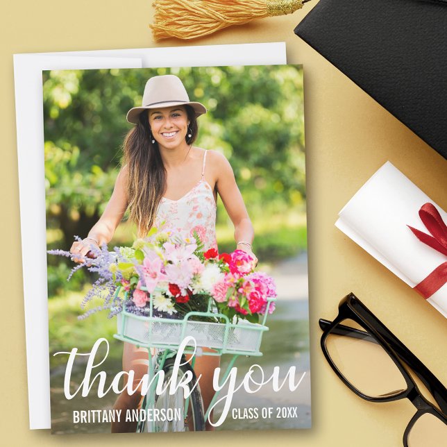 Modern Graduation Thank You Grad Photo Card (Customize to add text to back of card.)