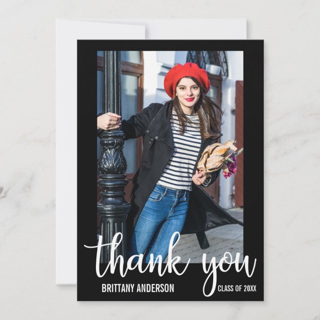 Modern Graduation Thank You Graduate Photo Card WB (Front)