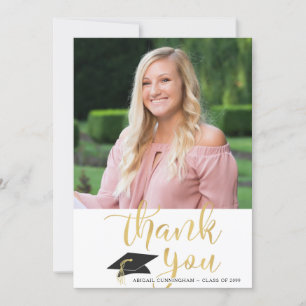 Modern Graduation Thank You Script Photo Faux Gold
