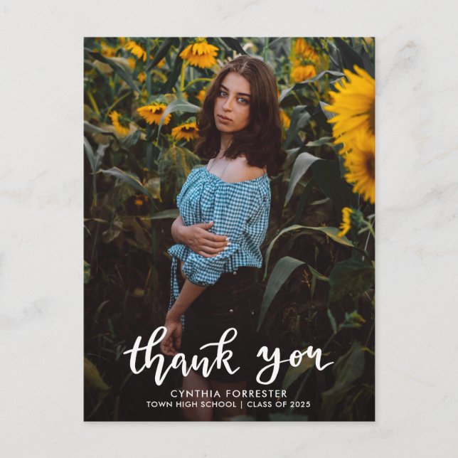 Modern Graduation Thank You Script Photo Postcard (Front)