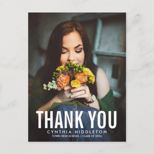 Modern Graduation Thank You Typography Photo Postcard