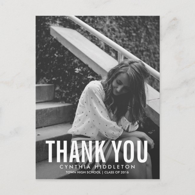 Modern Graduation Thank You Typography Photo Postcard (Front)