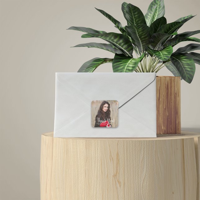 Modern Graduation Thank You Typography Square Sticker (Creator Uploaded)