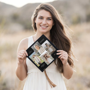 Modern Graduation Then & Now Grad Photo Collage Cap Topper