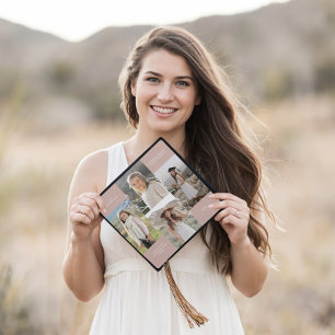 Modern Graduation Then & Now Grad Photo Collage Cap Topper