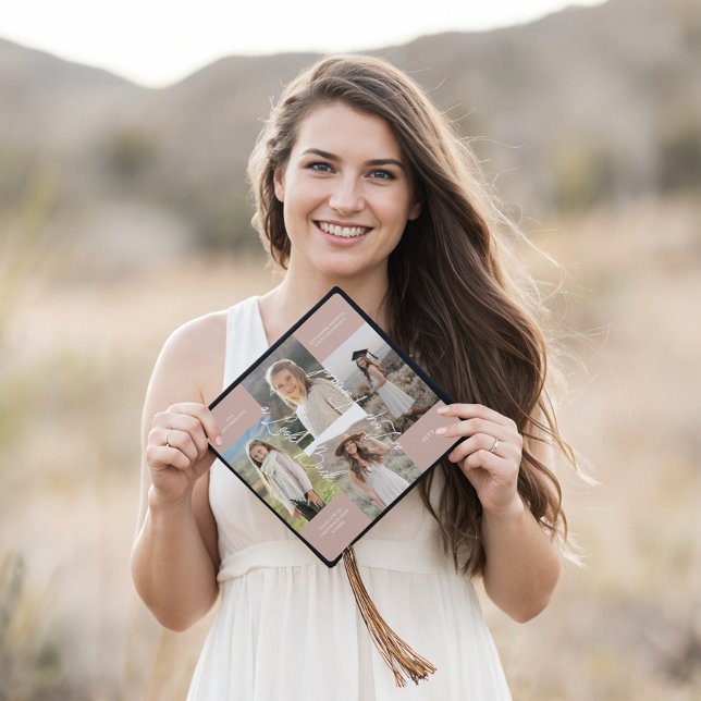 Modern Graduation Then & Now Grad Photo Collage Graduation Cap Topper (Graduation Party Then & Now Grad Photo Collage Graduation Cap Topper)